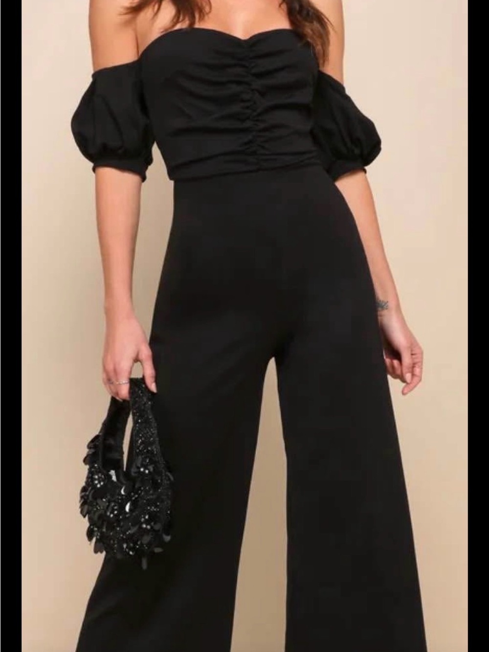 Lulus Off-Shoulder Black Wide-Leg Jumpsuit NWT